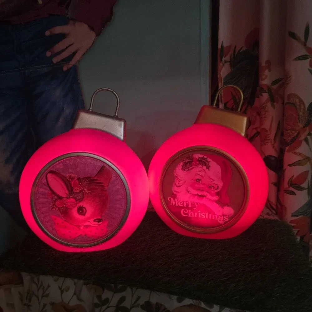 Mr Christmas Blow Snowman Ornament Pink & Red Light Up Decor Set of 2